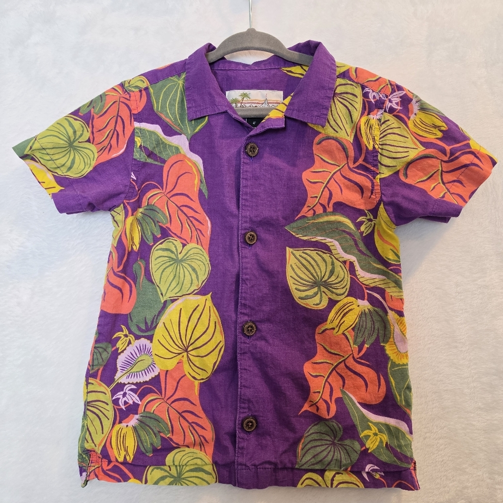 Pataloha Patagonia Hawaiian Shirt Kids 4T Purple Floral Button Up Short Sleeve